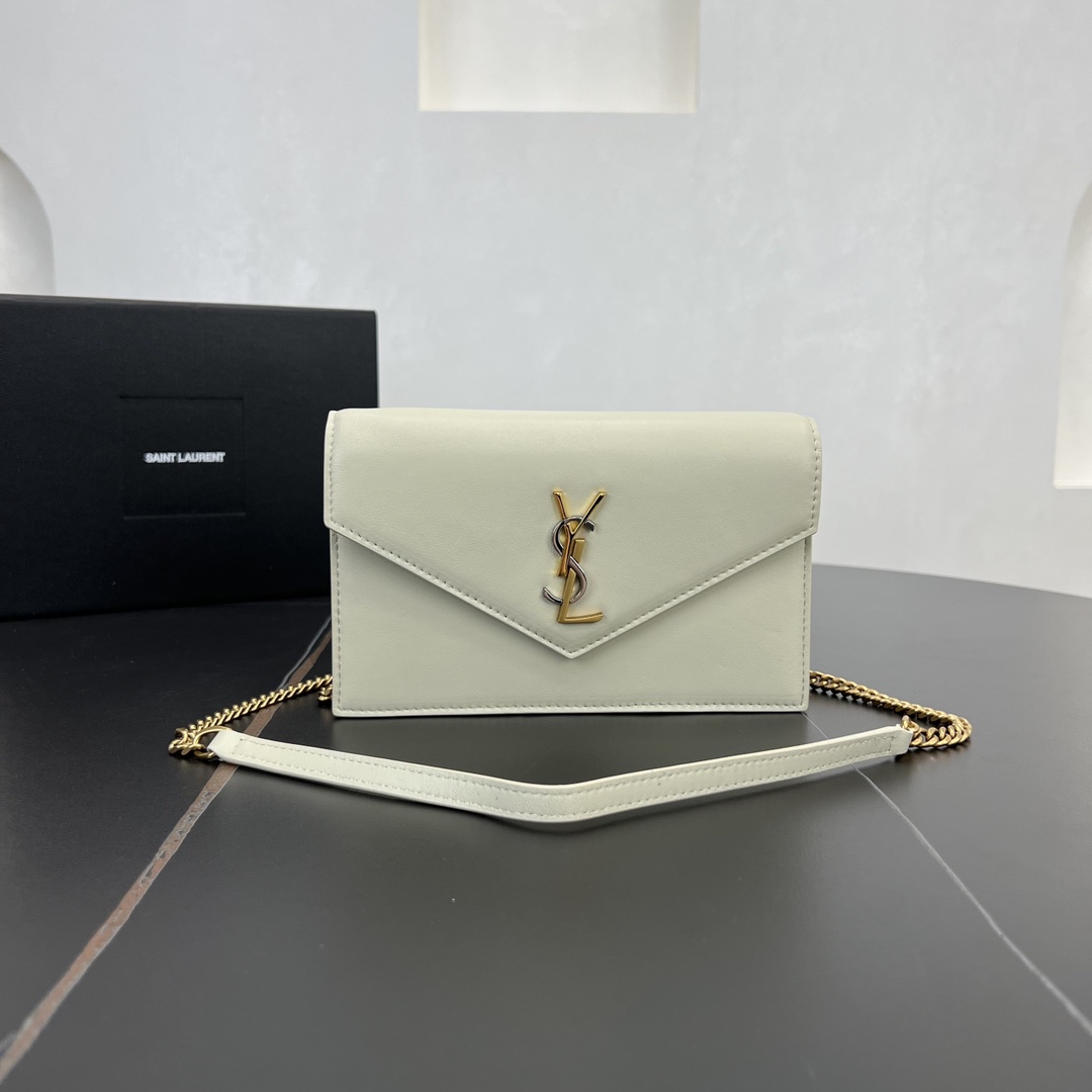 Saint Laurent LE Cassandre Envelope Lambskin Shoulder Bag Handbag White 743050